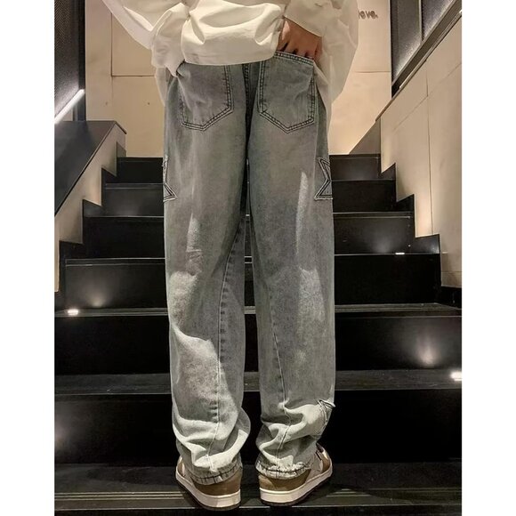 Large Size Y2K Star Print Denim Jeans for Women - Perfect for Stylish Teens - Picture 3 of 5